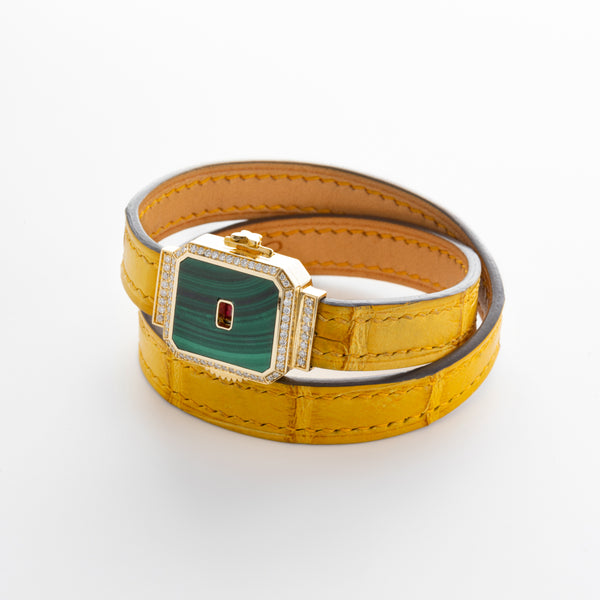 Malachite Leather Code Bracelet